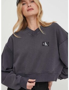Pamučna dukserica Calvin Klein Jeans za žene, boja: siva, bez uzorka
