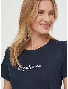 Pamučna majica Pepe Jeans za žene, boja: tamno plava