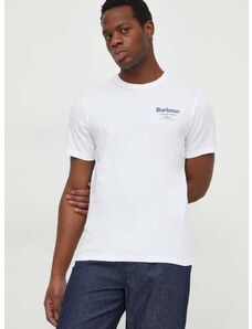 Pamučna majica Barbour za muškarce, boja: bijela, s tiskom