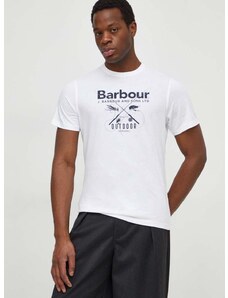 Pamučna majica Barbour za muškarce, boja: bijela, s tiskom