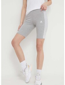 Kratke hlače adidas za žene, boja: siva, s aplikacijom, srednje visoki struk