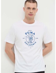 Pamučna majica Puma za muškarce, boja: bijela, s tiskom