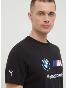 Pamučna majica Puma x BMW za muškarce, boja: crna, s tiskom, 84738201