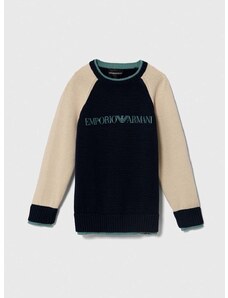 Dječji pamučni pulover Emporio Armani boja: tamno plava, lagani
