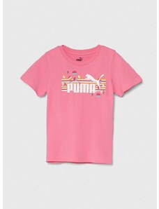 Dječja pamučna majica kratkih rukava Puma ESS+ SUMMER CAMP Tee boja: ružičasta, s tiskom