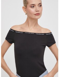 Majica kratkih rukava Calvin Klein Jeans za žene, boja: crna, s otvorenim ramenima