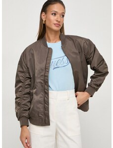 Bomber jakna Guess za žene, boja: smeđa, za prijelazno razdoblje, oversize