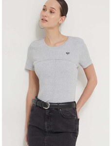 Majica kratkih rukava Desigual BASIC CUTS za žene, boja: siva, 24SWTK67