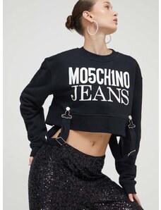 Pamučna dukserica Moschino Jeans za žene, boja: crna, s tiskom