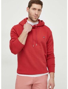 Dukserica Calvin Klein Jeans za muškarce, boja: crvena, s kapuljačom, bez uzorka