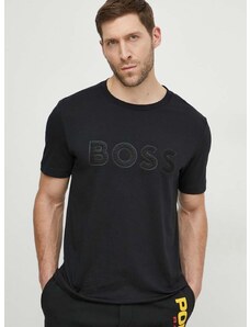 Pamučna majica Boss Green za muškarce, boja: crna, s tiskom