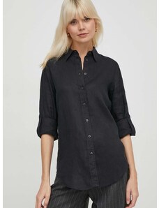 Lanena košulja Lauren Ralph Lauren boja: crna, regular, s klasičnim ovratnikom