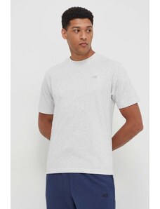Pamučna majica New Balance za muškarce, boja: siva, s aplikacijom