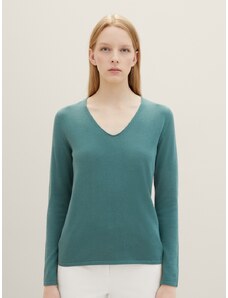 Tom Tailor Pleteni pulover s V-izrezom - Zelena