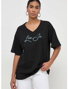 Pamučna majica Liu Jo za žene, boja: crna