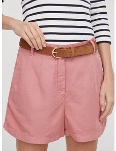 Kratke hlače s dodatkom lana Tommy Hilfiger boja: ružičasta, bez uzorka, visoki struk