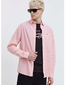 Košulja s dodatkom lana Tommy Jeans boja: ružičasta, regular, s klasičnim ovratnikom