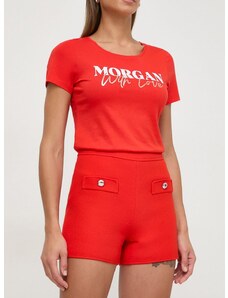 Kratke hlače Morgan za žene, boja: crvena, bez uzorka, visoki struk