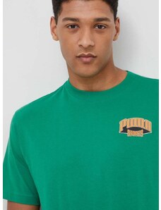 Pamučna majica Puma za muškarce, boja: zelena, s tiskom
