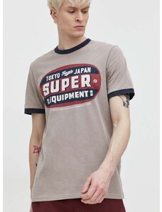 Pamučna majica Superdry za muškarce, boja: bež, s tiskom