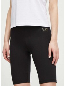 Kratke hlače EA7 Emporio Armani za žene, boja: crna, s tiskom, visoki struk