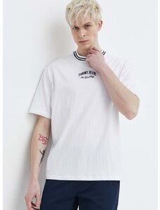 Pamučna majica Tommy Jeans za muškarce, boja: bijela, s aplikacijom