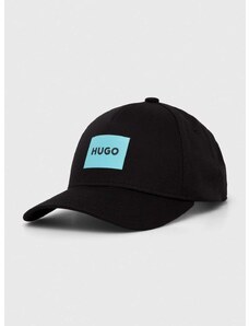 Pamučna kapa sa šiltom HUGO boja: crna, s tiskom