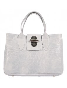 Luksuzna Talijanska torba od prave kože VERA ITALY "Greyana", boja svijetlo siva, 24,5x33cm