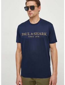 Pamučna majica Paul&Shark za muškarce, boja: tamno plava, s aplikacijom