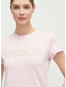 Pamučna majica Guess za žene, boja: ružičasta