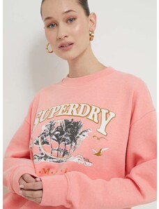 Dukserica Superdry za žene, boja: ružičasta, s tiskom