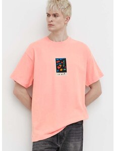 Pamučna majica Volcom x ARTHUR LONGO za muškarce, boja: ružičasta, s tiskom