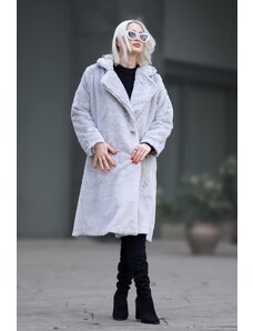 Madmext Gray Soft Textured Plush Coat