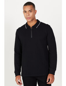 ALTINYILDIZ CLASSICS Men's Black Slim Fit Slim Fit Polo Neck 100% Cotton Honeycomb T-Shirt