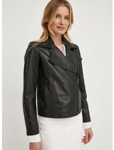 Kožna ramones jakna Sisley za žene, boja: crna, za prijelazno razdoblje