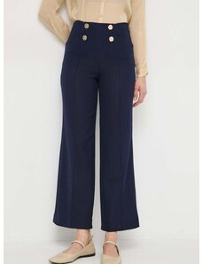 Pamučne hlače Luisa Spagnoli boja: tamno plava, ravni kroj, visoki struk