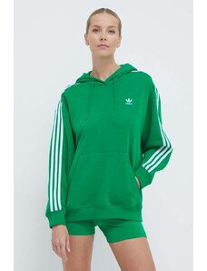 Dukserica adidas Originals 3-Stripes Hoodie OS za žene, boja: zelena, s kapuljačom, s aplikacijom, IN8398