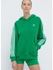 Dukserica adidas Originals 3-Stripes Hoodie OS za žene, boja: zelena, s kapuljačom, s aplikacijom, IN8398