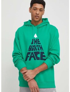 Pamučna dukserica The North Face za muškarce, boja: zelena, s kapuljačom, tiskom