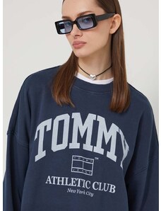 Pamučna dukserica Tommy Jeans za žene, boja: tamno plava, s tiskom
