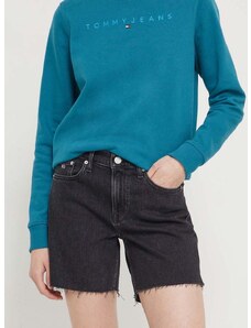 Traper kratke hlače Tommy Jeans za žene, boja: crna, bez uzorka, visoki struk