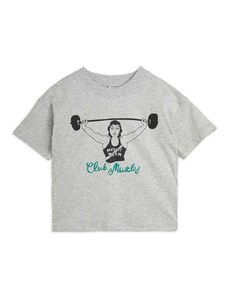 Dječja pamučna majica kratkih rukava Mini Rodini Club muscles boja: siva, s tiskom