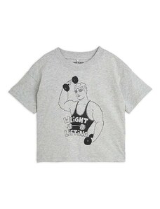 Dječja pamučna majica kratkih rukava Mini Rodini Weight lifting boja: siva, s tiskom