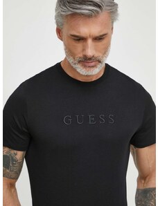 Pamučna majica Guess za muškarce, boja: crna, s aplikacijom