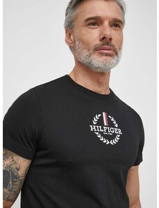 Pamučna majica Tommy Hilfiger za muškarce, boja: crna, s tiskom