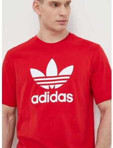 Pamučna majica adidas Originals Trefoil za muškarce, boja: crvena, s tiskom, IR8009