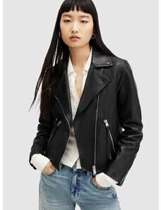 Kožna jakna AllSaints DALBY za žene, boja: crna, za prijelazno razdoblje