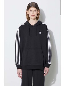 Dukserica adidas Originals 3-Stripes Hoodie za žene, boja: crna, s kapuljačom, s aplikacijom, IU2418