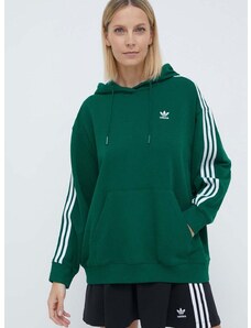 Dukserica adidas Originals 3-Stripes Hoodie OS za žene, boja: zelena, s kapuljačom, s aplikacijom, IN8400