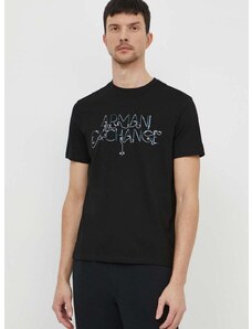 Pamučna majica Armani Exchange za muškarce, boja: crna, s tiskom, 3DZTJF ZJH4Z